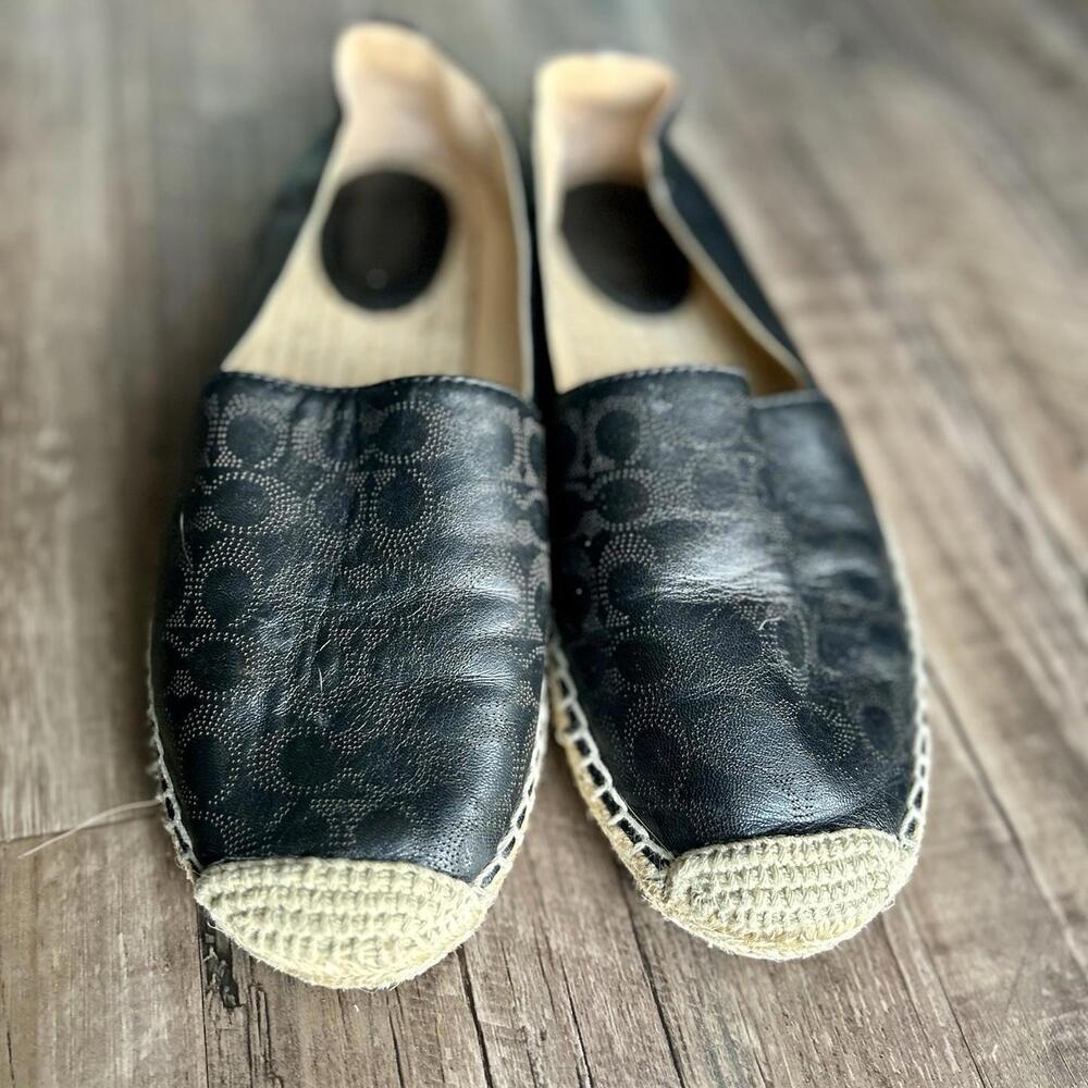COACH Carley Soft Leather Espadrille Flats Black SIZE 6.5 US